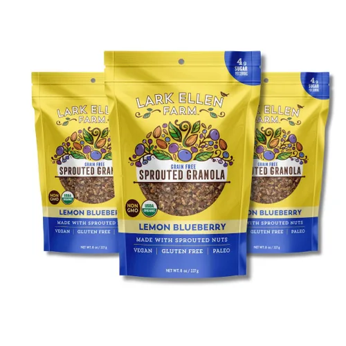 Vista 14 de Lark Ellen - Mordeduras sin granos Vanilla Cinnamon, Cacao Cherry, and Berrylicious sprouted grain-free clusters, Certified Organic, Vegan