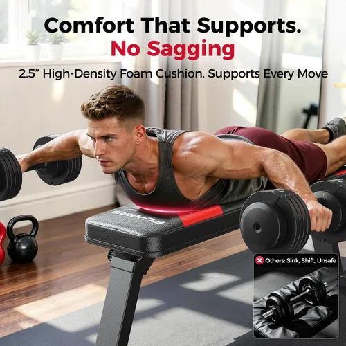 Vista 5 de FLYBIRD Foldable Flat Weight Bench for Home Gym, 600/1000 lbs Capacity with Dual Locking for Strength Training, Easy Setup & Storage for Small