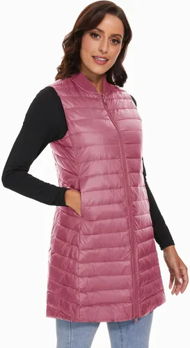 Vista 7 de ELFJOY Chaleco largo acolchado para mujer, tipo túnica, chaleco largo y plegable, ropa exterior de invierno