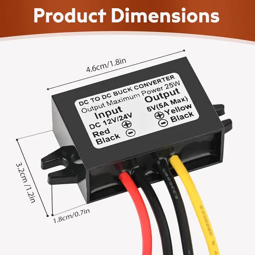 Vista 6 de Convertidor reductor de voltaje CC de 12 V/24 V a 5 V 5 A 25 W, módulo de potencia regulado para cámara de vigilancia de vehículos automáticos
