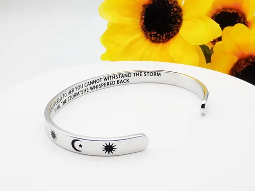 Vista 302 de Pulseras inspiradoras para mujer, joyería de acero inoxidable, con refranes, pulsera motivacional con mensaje oculto, pulseras grabadas para mejor