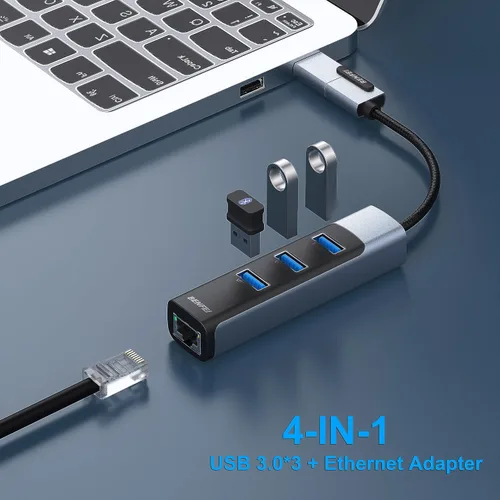 Vista 2 de BENFEI Adaptador USB-C/USB 3.0 a Ethernet 2 en 1 con 3 puertos USB 3.0 compatibles con iPhone 15 Series, MacBook Pro/Air 2023/2022/2021/2020/2019
