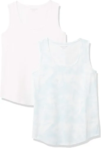 Vista 7 de Tienda Essentials Camiseta sin mangas para mujer, de corte clásico, 100% algodón, paquete de 2