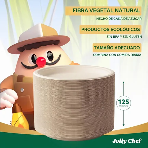 Vista 6 de JOLLY CHEF Platos compostables de alta resistencia de 10 pulgadas [Paquete de 125] Platos de papel desechables ecológicos de bagazo natural