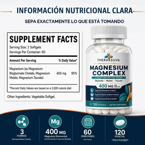 Vista 3 de Complejo de magnesio elemental, alta absorción 120 cápsulas blandas