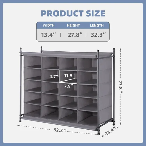 Vista 3 de STORAGE MANIAC Organizador apilable para zapatos, zapatero independiente para entrada, dormitorio, apartamento, armario, 20 cubos, gris
