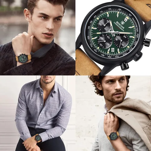 Vista 6 de BENYAR Mens Watches, Chronograph Analog Quartz Movement Sports Wrist Watch, 30M Waterproof Watch for Men, Retro Street Style Men's Watch