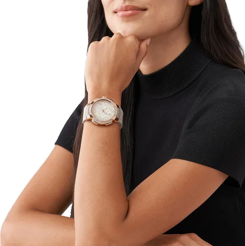 Vista 4 de Michael Kors Sidney - Reloj de cuarzo de acero inoxidable con correa de silicona para mujer