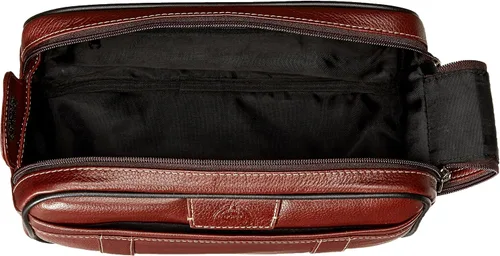 Vista 5 de Dopp Sillín de campo para hombre con cremallera múltiple, kit de viaje de cuero, Marrón