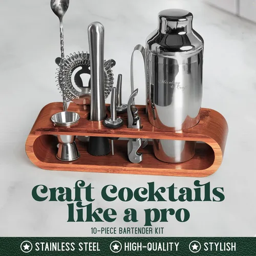 Vista 2 de Mixology & Craft - Juego de 10 piezas metálicas para bar con madera de caoba