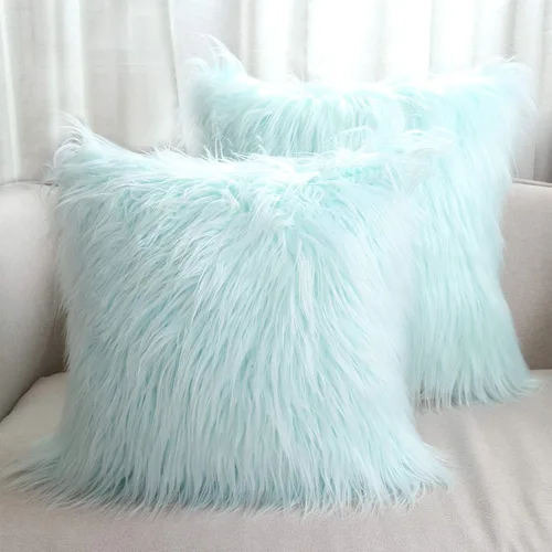 Vista 8 de Fundas de almohada de piel sintética de 18 x 18 pulgadas, decoración de lujo de piel larga mongol, esponjosa, suave, funda de cojín cuadrada