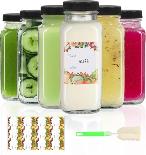 Vista 12 de AuroTrends Botellas de vidrio de 12 onzas con tapas 12Pack, botellas de vidrio de 360ml para jugos, agua, kombucha - Botellas de vidrio