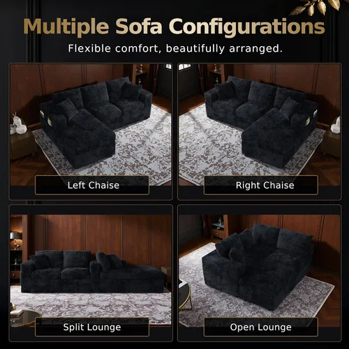 Vista 8 de Sofá seccional modular sin hueso en forma de L de 96 pulgadas Negro