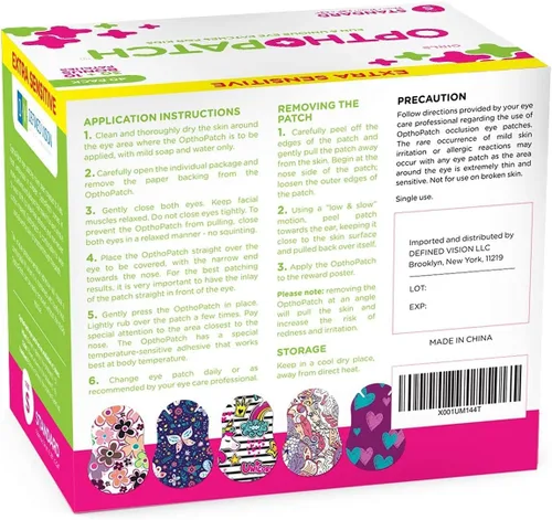 Vista 7 de Opthopatch Defined Vision - Parches para ojos para niños, diseño divertido para niñas [Serie II], 30 + 10 vendajes adhesivos de algodón