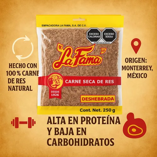 Vista 4 de La Fama Machacado Carne Seca De Res Carne Seca De Res Carne Rallada 8.82 oz Desde 1926