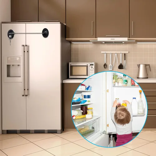 Vista 6 de Hotop Paquete de 4 cerraduras de gabinete con llaves, cerraduras adhesivas para mini refrigerador para niños y bebés, sistema de seguridad a prueba