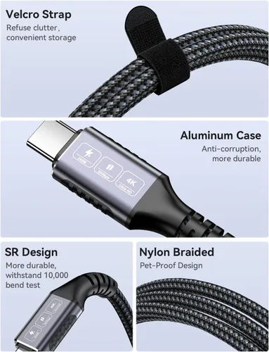 Vista 6 de Cable USB C a USB C de 20 pies, carga rápida de 240 W, datos de 20 Gbps Cable USB C a USB C de 240 W y 20 pies (negro)