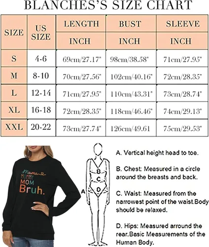 Vista 6 de BLANCHES Sudadera para mujer con texto en inglés Mama Mom, Mamá, Bruh, divertida, sudadera sin botones, informal, holgada, de manga larga