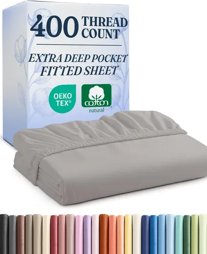 Vista 10 de Sábana bajera ajustable de algodón extra profunda Twin de 400 hilos - Sábana bajera individual de lujo hotelero solamente - Se adapta fácilmente a