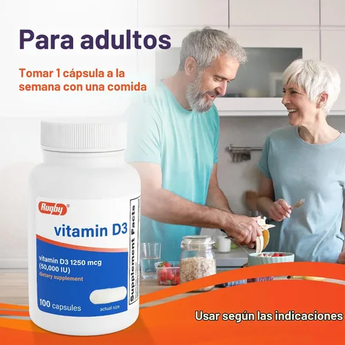 Vista 6 de Rugby Suplemento de vitamina D3 de alta potencia 50,000 UI (1250 mcg), 100