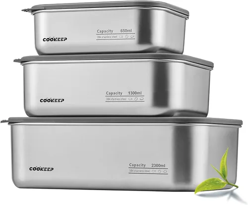 Vista 9 de Recipientes de alimentos de acero inoxidable de 22 oz/22.0 fl oz, recipientes de acero inoxidable con tapas, recipientes para aperitivos, lonchera