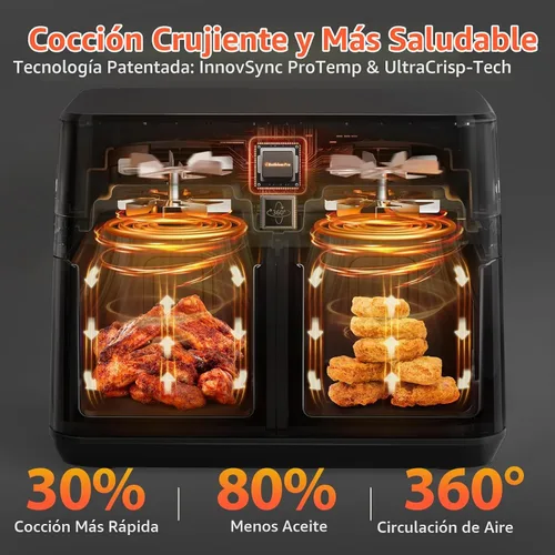 Vista 9 de Freidora de aire doble grande de 12 cuartos de galón, 10 en 1 con SyncCook Negro