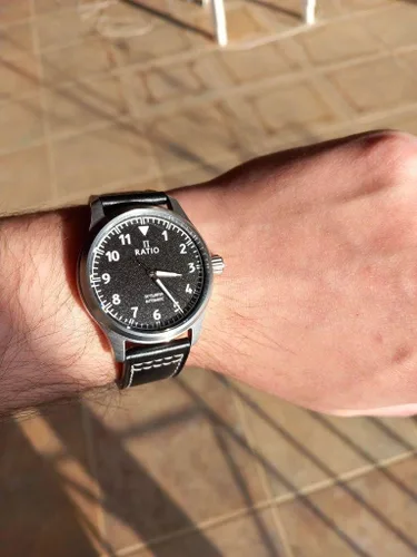 Vista 5 de RATIO Pilot Style Watch Leather Strap Analog Display Sapphire Crystal Japanese Automatic 200M Water Resistant Casual Formal Wear Watch for Men