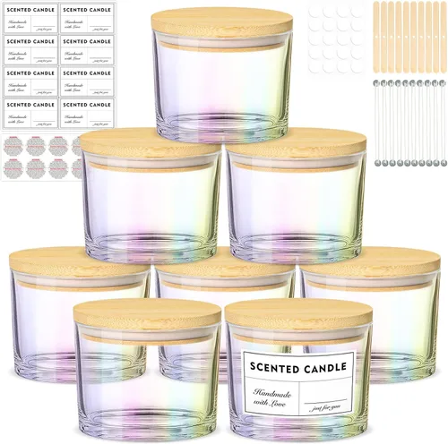 Vista 10 de SUPMIND Tarros de vela de 12 onzas para hacer velas, paquete de 8 tarros vacíos grandes de vidrio transparente con tapas de bambú, recipiente