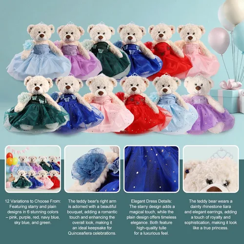 Vista 3 de Muñeca de quinceañera con vestido, decoración de quinceañera, regalos de decoración de quinceañera, OSO de peluche para 15 años con vestido, centro