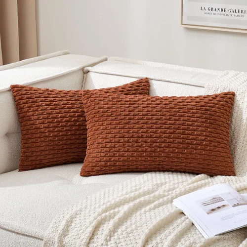 Vista 61 de MIULEE - Juego de 2 fundas decorativas cuadradas para cojines, de pana suave y con estilo campestre bohemio a rayas para decorar hogar, sofá, cama