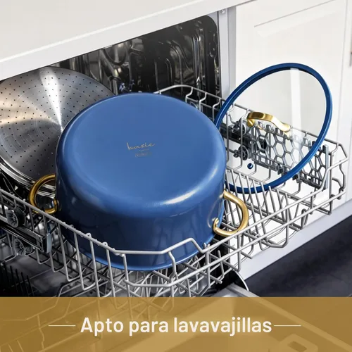 Vista 7 de CAROTE Olla de 7,6 l completamente revestida de acero inoxidable de tres capas con tapa, olla de cocina, olla de sopa, capa exterior de cerámica Azul