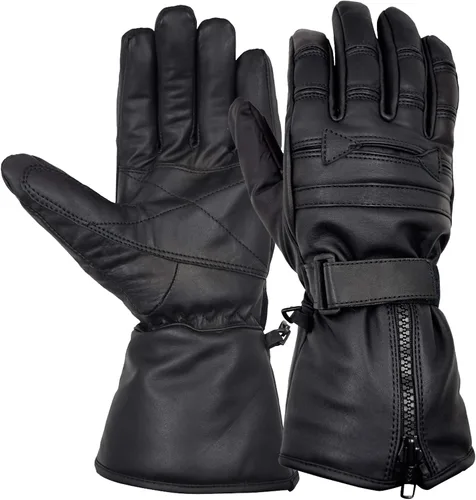 Vista 6 de Guantes de motocicleta para hombre para clima frío guantes de equitación de motocicleta de cuero auténtico color negro Negro