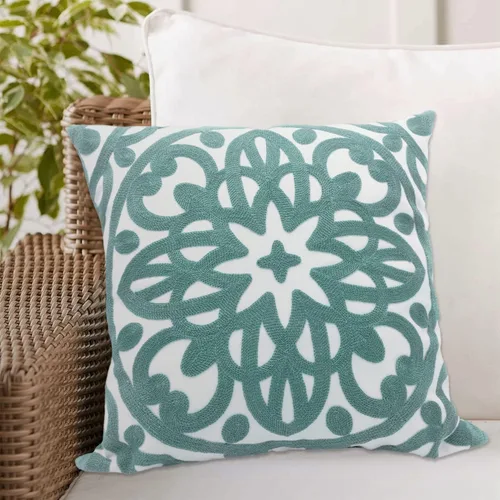 Vista 6 de Alysheer Funda de almohada decorativa bordada de 18 x 18 pulgadas, acogedora y fresca funda de cojín bohemia con diseño de mandala chic de punto