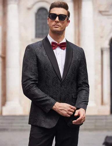 Vista 2 de COOFANDY Chaqueta de Esmoquin Floral para Hombre con Solapa de Chal Paisley, Chaqueta Blazer para Cena, Baile de Graduación, Boda