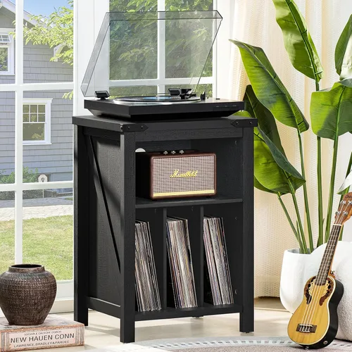 Vista 2 de Joaxswe - Soporte para tocadiscos con almacenamiento para discos de vinilo, mesa para tocadiscos color negro que sostiene hasta 160 álbumes
