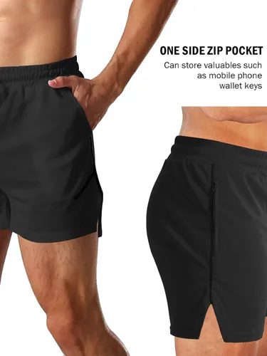 Vista 4 de Aolesy Pantalones cortos de entrenamiento para hombre con bolsillo con cremallera de 5 pulgadas, ligeros, para gimnasio, correr, fisicoculturismo
