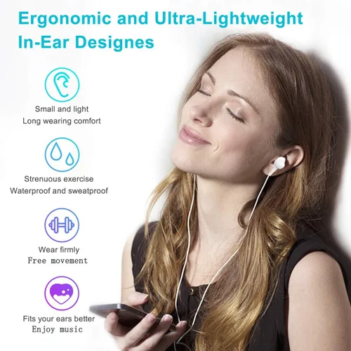 Vista 6 de Paquete de 4 auriculares con cable, auriculares con cable intrauditivo con control de volumen de micrófono, potentes graves pesados, alta