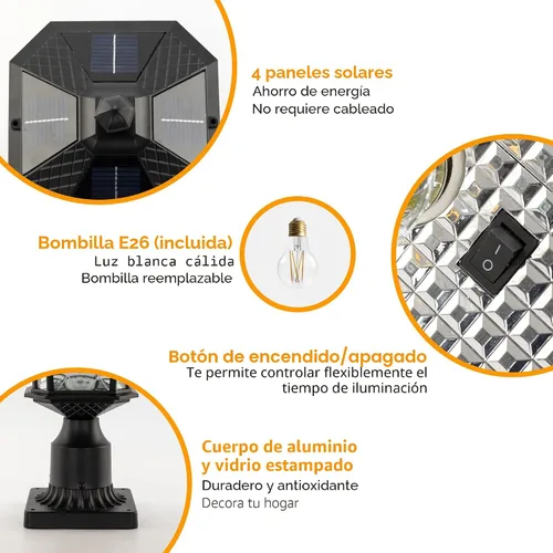 Vista 3 de LUTEC Lámpara de poste solar al aire libre con base de montaje en muelle, impermeable de atardecer hasta el amanecer con cabezal de luz de poste