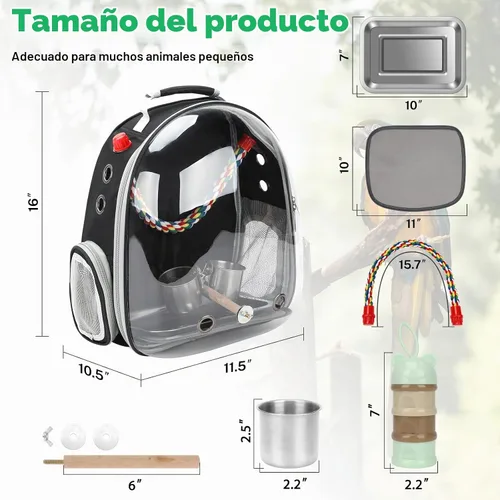 Vista 2 de Rypet - Mochila portadora para pájaros, jaula de viaje para loros con bandeja (negro)