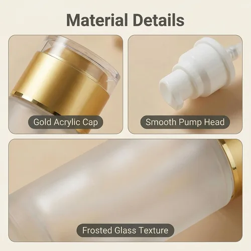 Vista 6 de QUUPY Paquete de 3 botellas vacías recargables de vidrio esmerilado transparente, dispensadores de cosméticos portátiles de viaje para loción