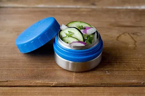 Vista 9 de LunchBots recipientes redondos a prueba de derrames, de 4 oz. Frasco inoxidable contenedor de refrigerios., juego de 2, Azul