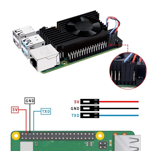 Vista 6 de GeeekPi Disipador de calor de aluminio con ventilador controlable PWM para Raspberry Pi 4, Pi 4 Armor Lite disipador de calor con ventilador