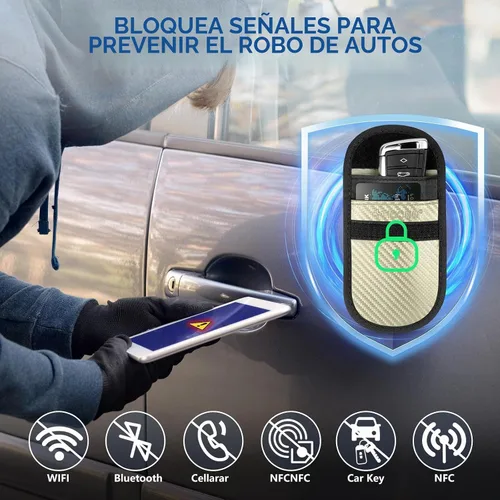 Vista 3 de TICONN 2PK Faraday - Bolsa para llavero de coche, bolsa de bloqueo RFID NFC Beige