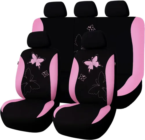 Vista 31 de Flying Banner - Juego completo de fundas para asiento de automóvil Butterfly, estilo universal de moda para mujer, para banco trasero (divisible)