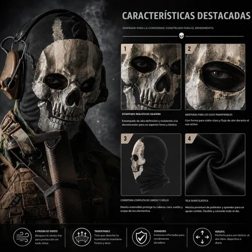 Vista 3 de Pasamontañas fantasma, máscara de esqueleto, máscara de esquí