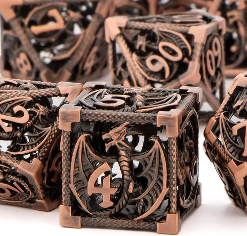 Vista 11 de KERWELLSI Juego de dados huecos D&D con caja de regalo, 7 dados de metal poliédrico D y D para juegos de rol, dados de dragón de mazmorra D20 D12
