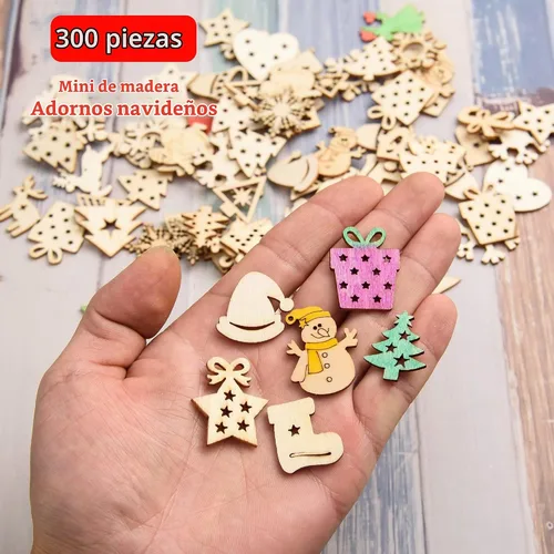 Vista 2 de 300 piezas de mini adornos de Navidad de madera sin terminar, adornos de Navidad de madera, mini rebanada de madera en blanco, manualidades