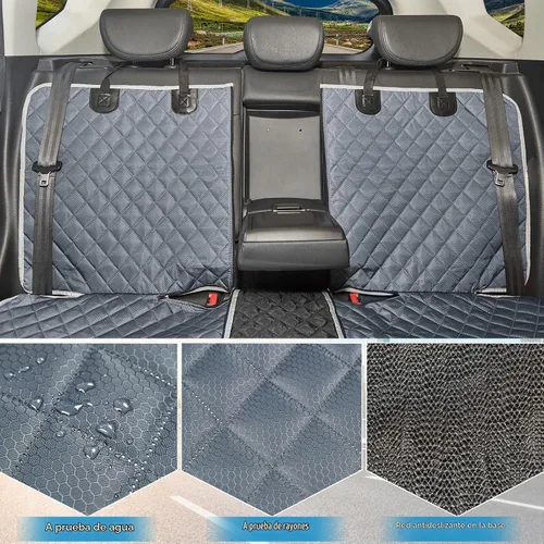 Vista 3 de ANOSOSPECIAL Funda de asiento de coche para perros en gris para el asiento trasero, piel antiadherente, apta para mascotas e impermeable - Protector