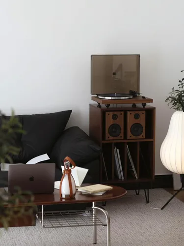 Vista 4 de Arkrocket Cassini - Tocadiscos con estante de audio, tocadiscos Bluetooth de alta fidelidad con 2 altavoces para estantería, tocadiscos de vinilo