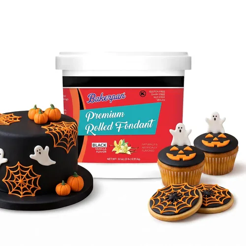 Vista 7 de Bakerpan Fondant negro enrollado prémium para decoración de pasteles, 1 libra, sabor vainilla